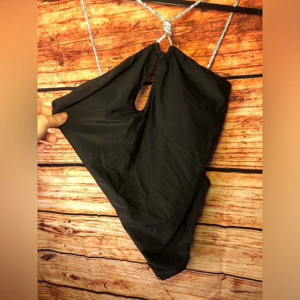 Black One piece with embellished Diamond straps